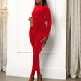 thumbnail image 2 of successthop Womens Bodycon Jumpsuit Long Sleeve Fleece Slim Mock Neck Long Sleeve Lounge Wear Long Solid One Piece Red M, 2 of 7
