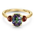 thumbnail image 3 of Gem Stone King 18K Yellow Gold Plated Silver Green Mystic Topaz and Red Garnet Engagement Ring for Women | 3.04 Cttw | Oval 9X7MM | Gemstone November Birthstone | Size 9, 3 of 6