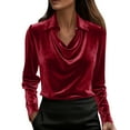 thumbnail image 2 of Inverlee Velvet Cowl Neck Tops for Women Elegant Long Sleeve Blouse Trendy Solid Lapel Collar Shirts, 2 of 7