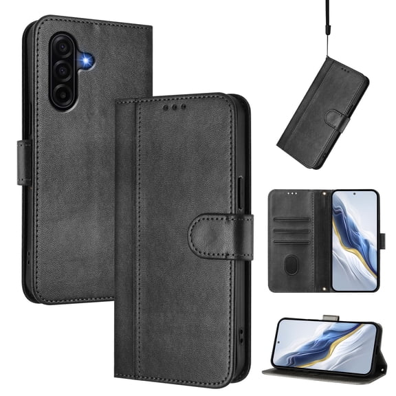 For Samsung Galaxy S25 Wallet Flip Magnetic PU Leather Credit Card Holders Shockproof Full body Case [RFID Blocking Function][Folio Kickstand Feature][Wrist Strap] Phone Cover,Black