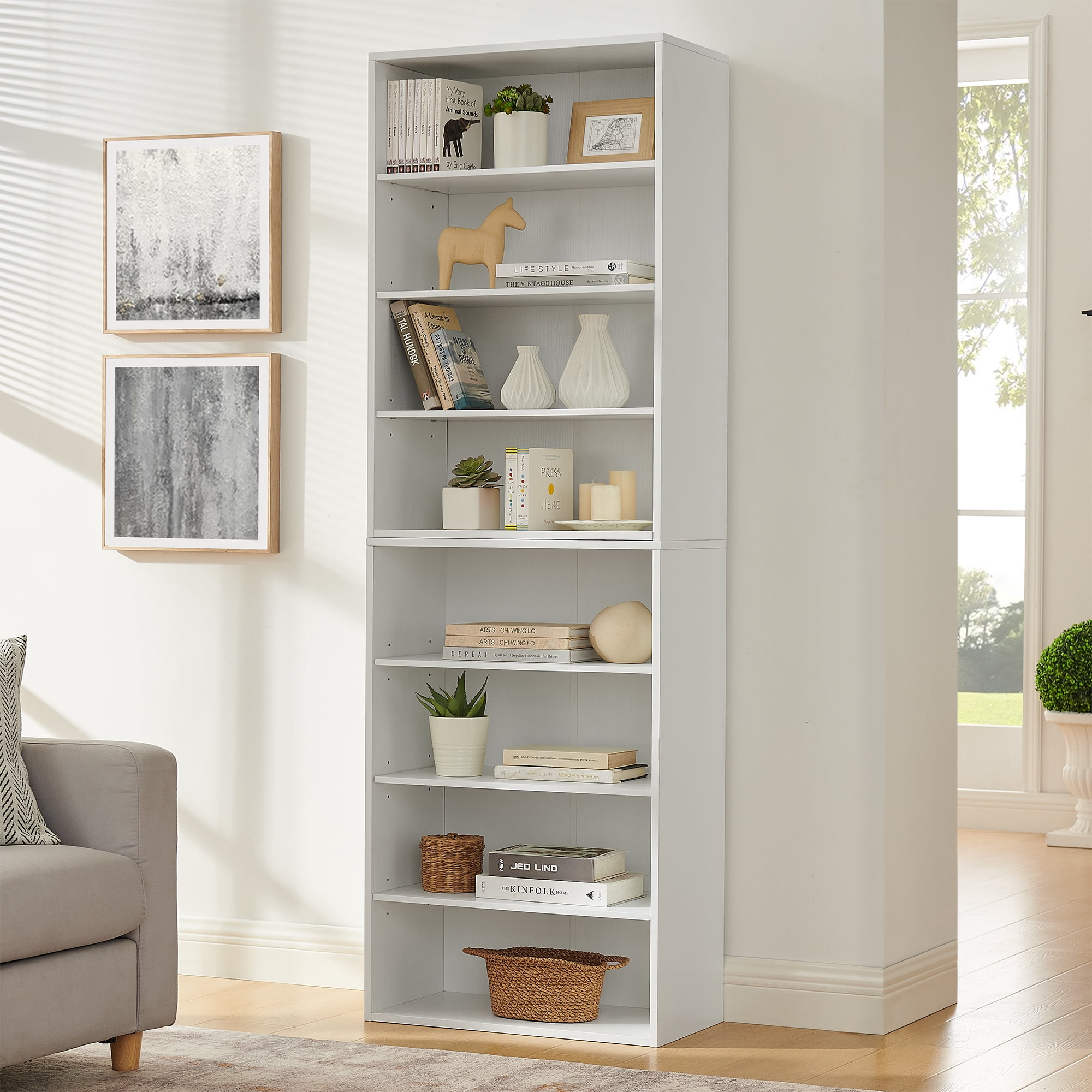 Cd Dvd Storage Cabinet Bookcase, Adjustable Shelf 8-Layer Storage, Display Bookshelf, Home, Office, Double-Layer Bookcase, Can Be Disassembled Into Two 4-Layer Storage Bookcases