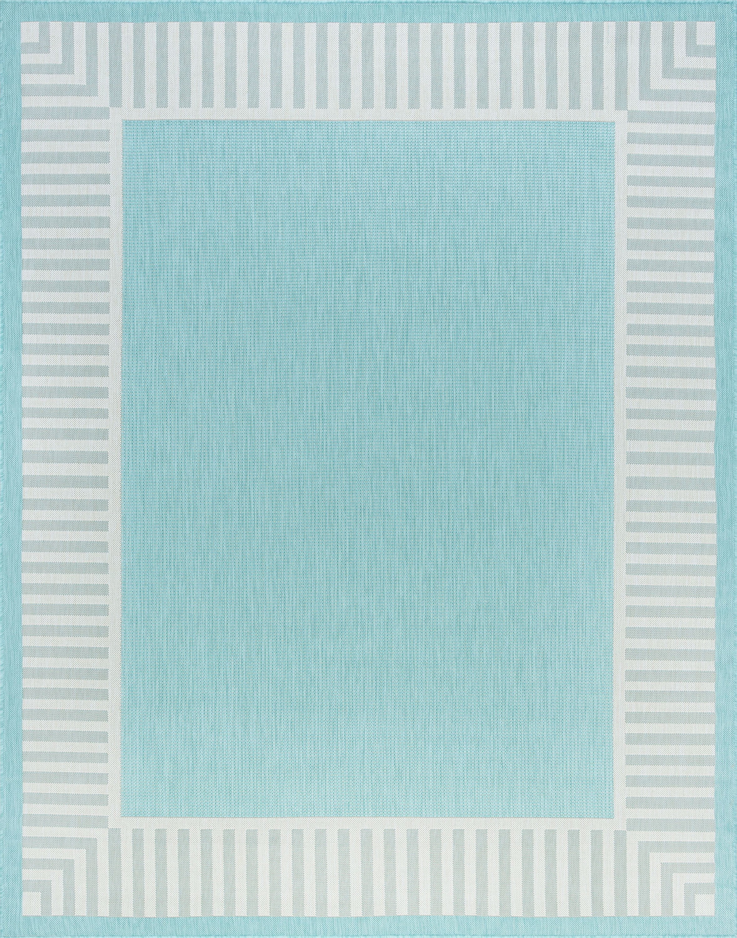 Bliss Rugs Striped Border Large Indoor Outdoor Area Rug for Patio, Porch, Garden | Aqua, 8'9'' x 12'2''