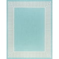 thumbnail image 3 of 5x8 Water Resistant, Indoor Outdoor Rugs for Patios, Front Door Entry, Entryway, Deck, Porch, Balcony | Outside Area Rug for Patio | Aqua, Striped Border | Size: 5'3'' x 7'3'', 3 of 8