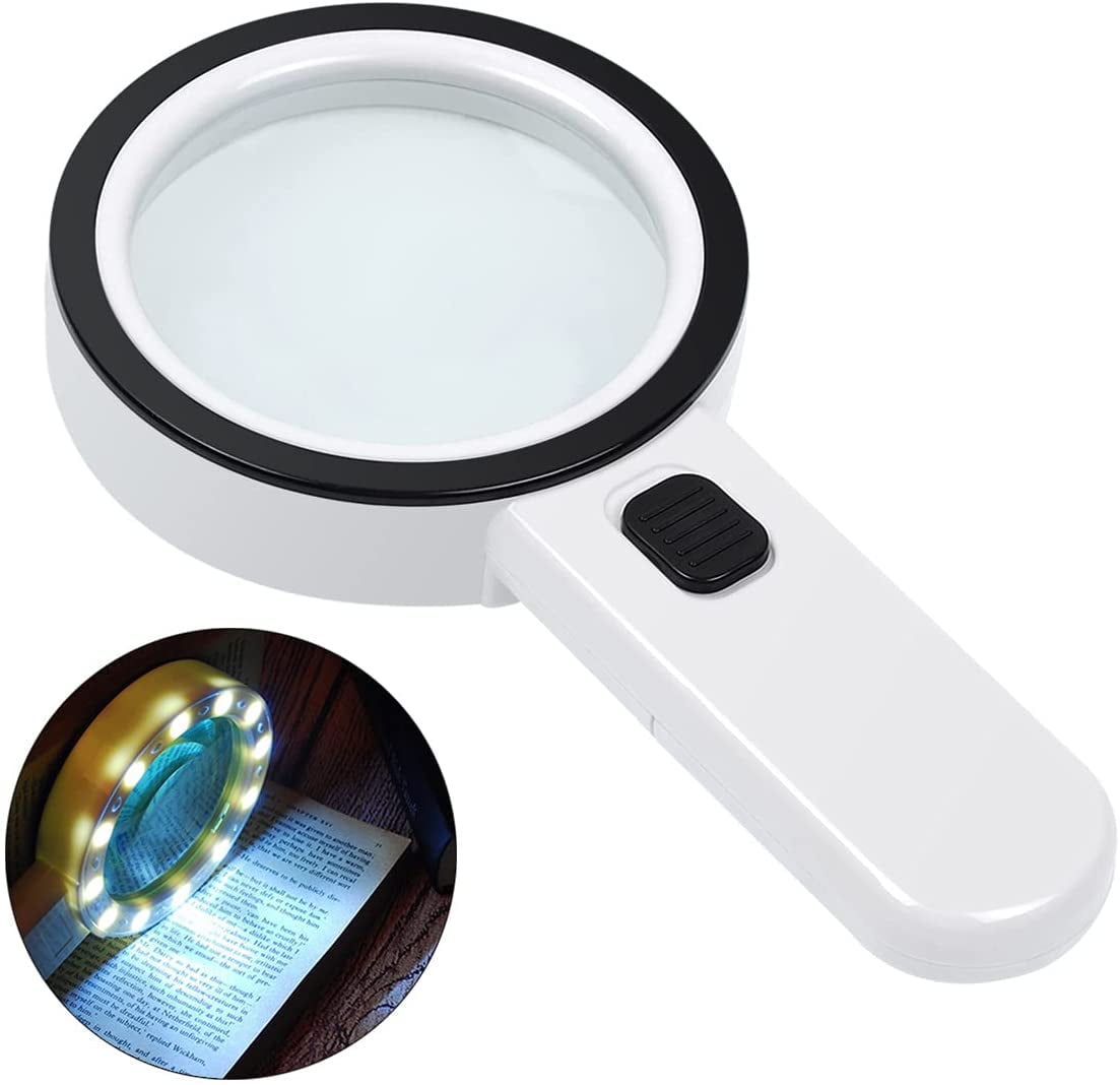 Magnifying Glass with Light 30X Handheld Large Magnifying Glass 12 LED Reading ^ 