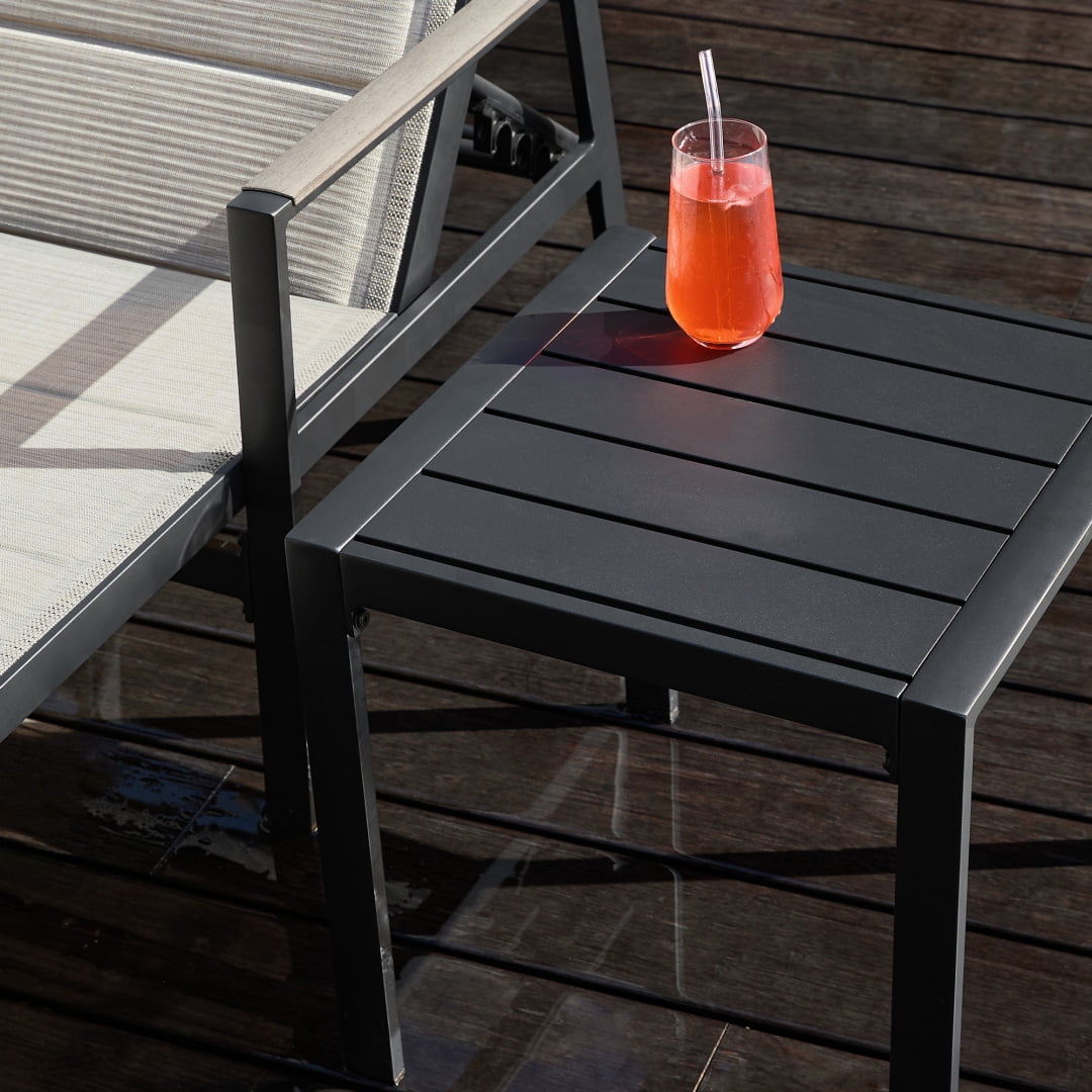 Rustproof Aluminum Outdoor Side Table with Slatted Top, Black – Weather-Resistant Patio End Table for Garden, Porch, Balcony