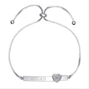 Personalized Planet Diamond Accent Sterling Silver Engraved Bar Adjustable Heart Bracelet