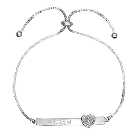 Personalized Planet Diamond Accent Sterling Silver Engraved Bar Adjustable Heart Bracelet