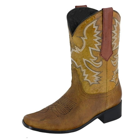 

Puawkoer Womens Leather Non- -on Boots for Women Low Heel Mid Calf Round Toe Low-Heeled Shoes Mid Calf Boots for Women Western Cowboy Boots