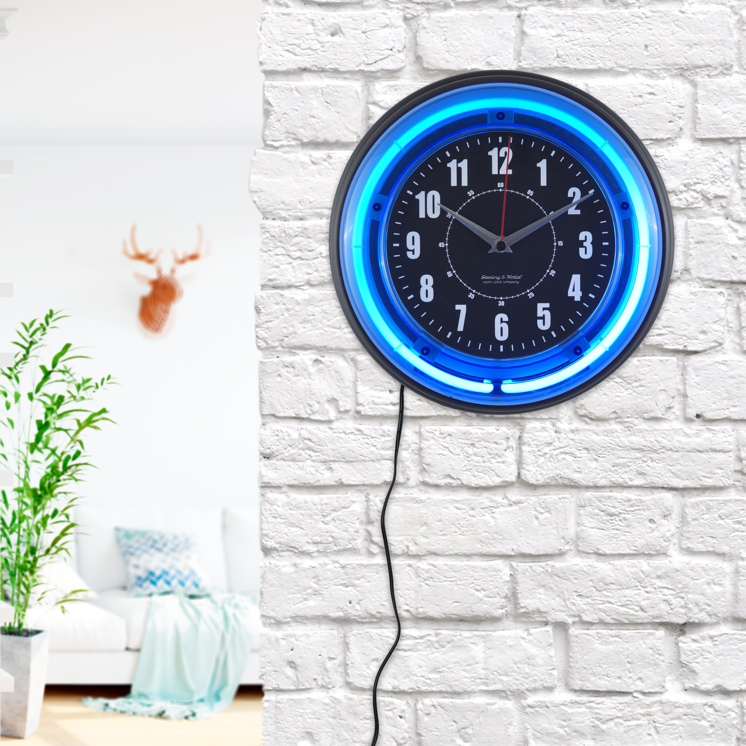Sterling and Noble 11" Vibrant Blue Neon Analog Wall Clock - image 4 of 10