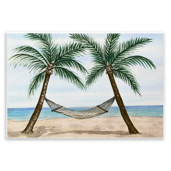 Stupell Industries Hammock Between Palms Landscape Painting Unframed Art Print Wall Art, 15 x 10