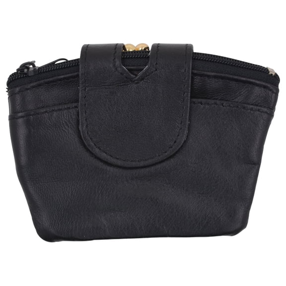 Genuine Leather Ladies Black Triple Change Coin Purse