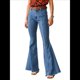 thumbnail image 1 of Pantalones Vaqueros Acampanados con Parches de Estrellas para Mujer, Cintura Media, Corte Acampanado, Elásticos, Pierna Recta, Ajustados. Azul L, 1 of 10