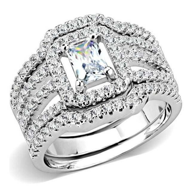 Women Rhodium Brass Ring with AAA Grade CZ in Clear - Size 7