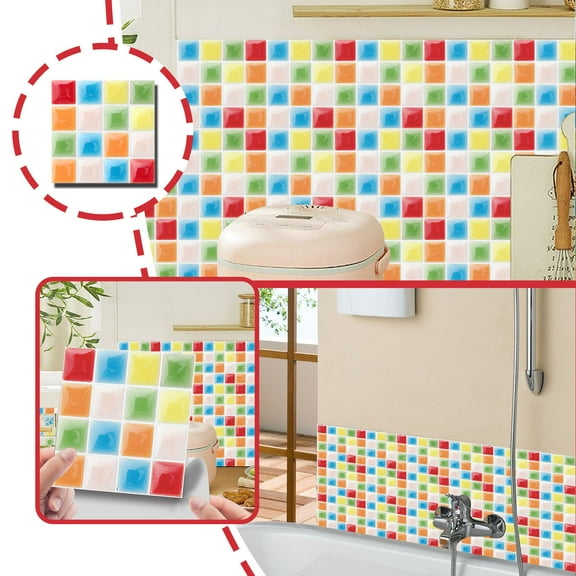 HmNPlay 10pc Peel and Stick Tile, 10x10cm 3D Crystal Stick on Panels, Heat-Resistant Moisture-Proof, Never Yellow - for Kitchen Bathroom Walls
