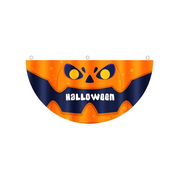 Lksixu Halloween Bunting Flag, Halloween Decorations 1.5x3 Feet Polyester Pumpkin Pattern Fan Shaped Flag with Grommets, Reusable Hanging Porch Half Fan Banner Decorative Flag for Party Outdoor Indoor