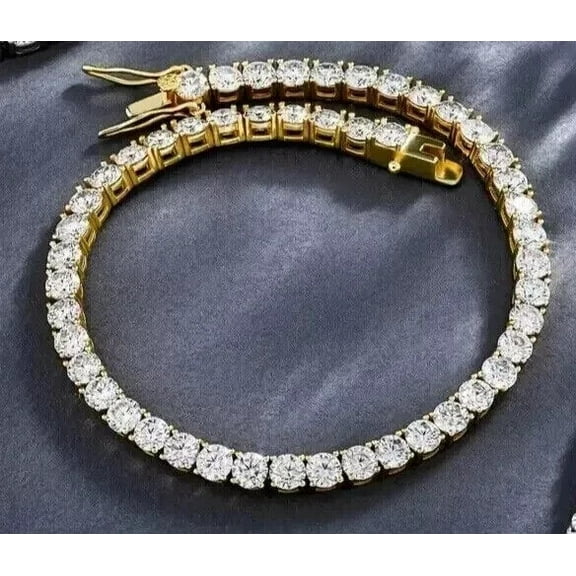 4MM 7INCH 10Ct Lab Created Diamond Round Cut Fancy Tennis Bracelet 14K Yellow Gold Plated