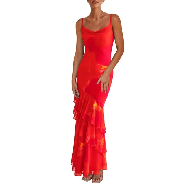 Vestido largo PRETTYGARDEN 2025 con estampado floral escalonado de verano para mujer