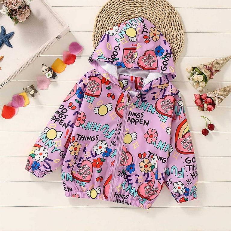 Toddler Girls Jacket Hooded Windbreaker Zip Up Long Sleeve Windbreakers Lightweight Spring Autumn Girls Jackets 3T 4T