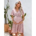 thumbnail image 2 of Tzou Women's Maternity Pleated Short Sleeve Wrap V Neck Summer Midi Dress Casual Nursing Dress, 2 of 6