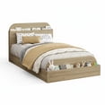 thumbnail image 1 of Towallmark Sturdy Storage Headboard Bed Frame - Wooden Platform, Raised Footboard, Slat Support, No Box Spring Needed, White & Walnut, Bedroom Furniture, TWIN Size, 1 of 7