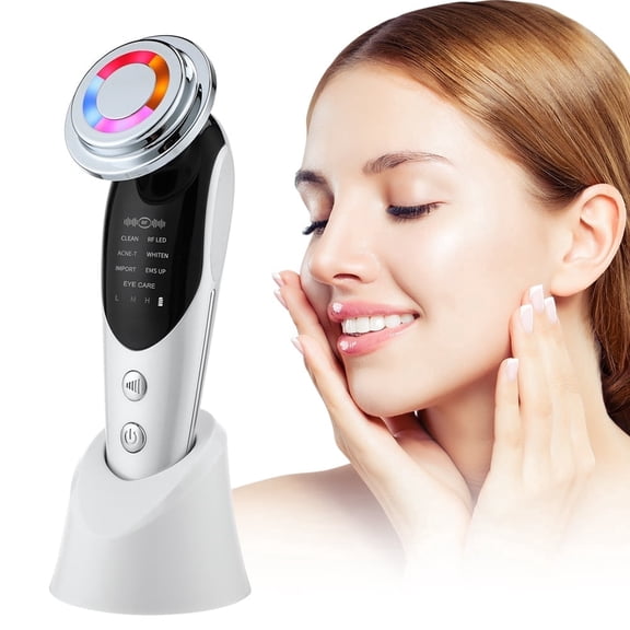 Facial Massager Beauty Device, Electric Face Lifting, Skin Rejuvenation, 7 in 1 Skin Care Tool with 3 LED Light, 3 Vibration & Massage for Anti-Aging, Deep Cleansing, Skin Tightening, Skin Refreshing