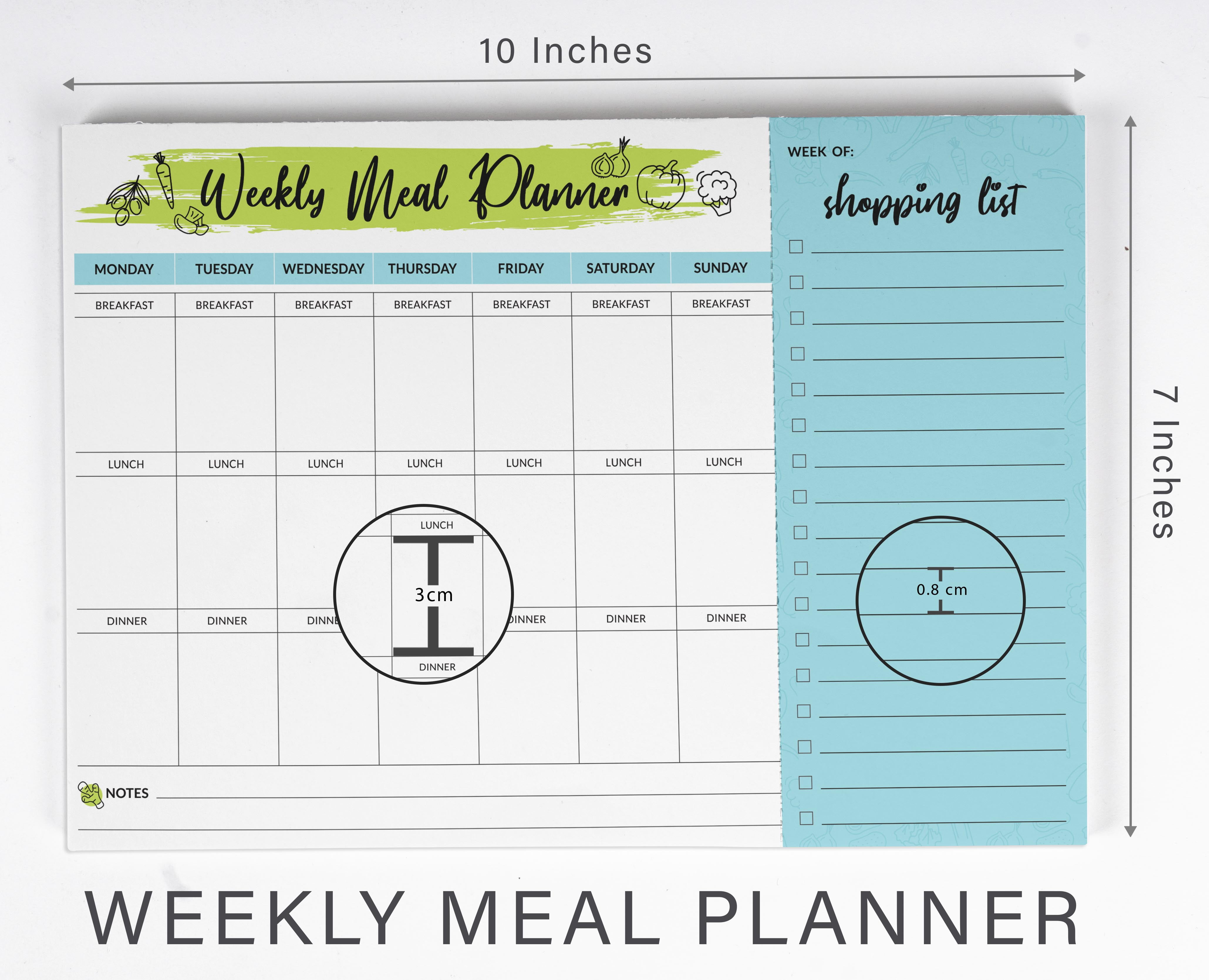 Inkdotpot Weekly Meal Planner Notepad 7"x10 , "Weekly Meal Planner" Magnetic Meal Planning Pad with Tear Off Grocery Shopping List for Fridge- Kitchen & Home - 54 Sheets -CN