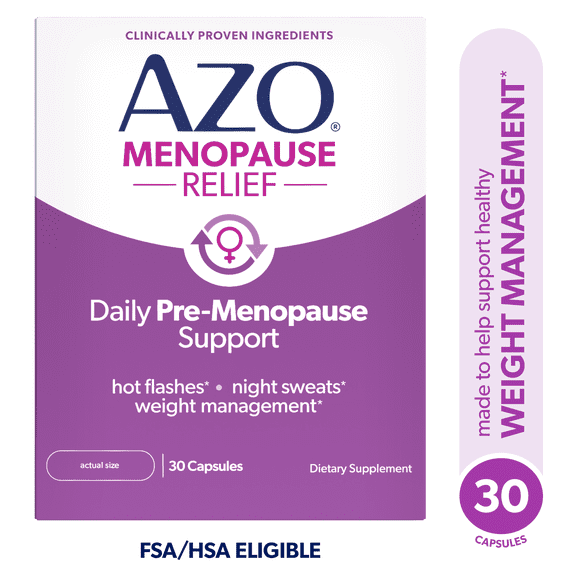 AZO Menopause Relief Pre-Menopause Support Daily Supplement, Support for Hot Flashes, Night Sweats & Healthy Weight, 30 Count