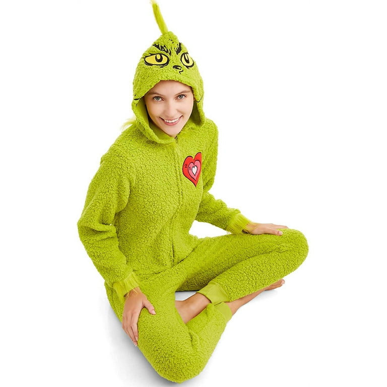 The Grinch Union Suit Womens Green Red Heart L 