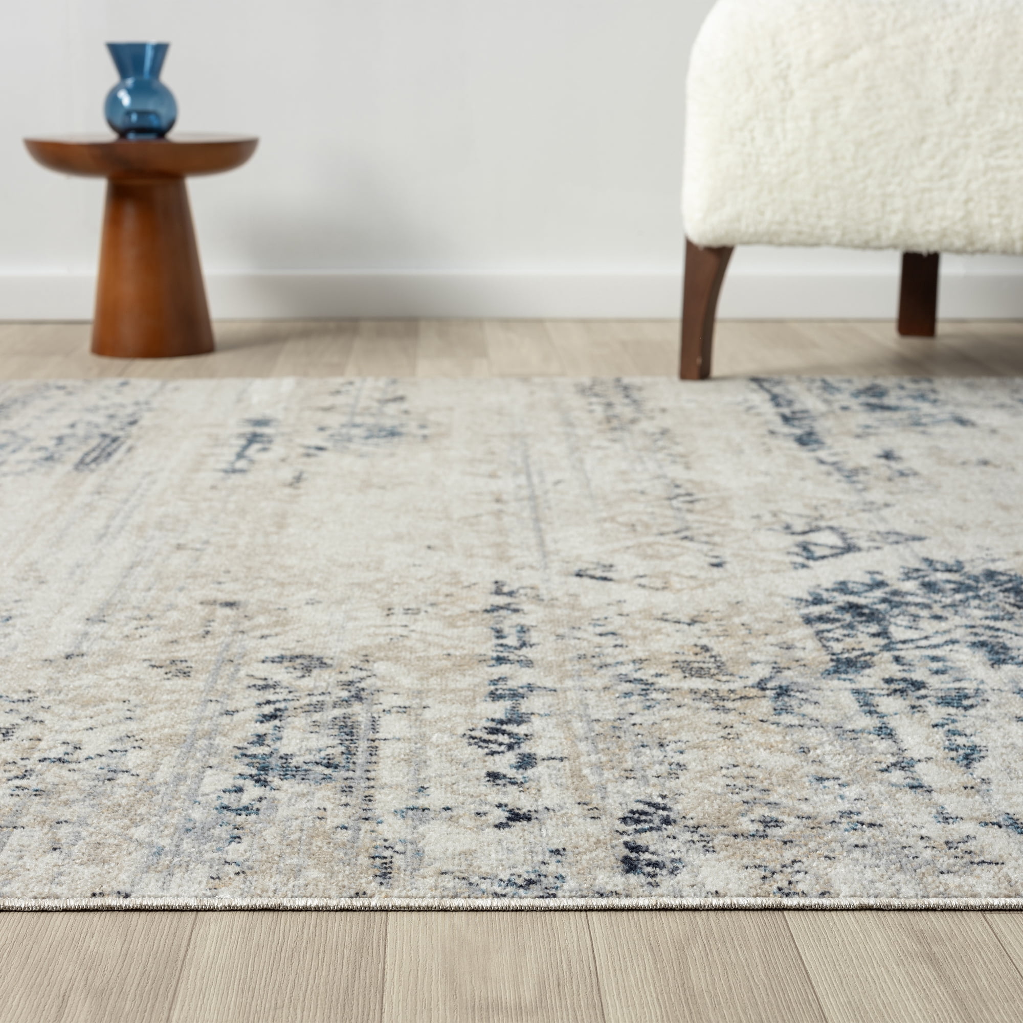 Ox Bay Han 2' x 3' Ivory/Blue Geometric Machine Washable Indoor Area Rug