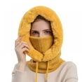 thumbnail image 1 of Winter Women Knitted Hood Hat Scarf Cap with Drawstring and Inner Plush, 1 of 5