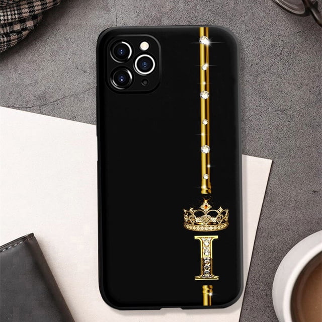 Funda de teléfono con 26 letras de oro rosa para Iphone, carcasa trasera con corona a la moda para Iphone 12, 13, 11, 14 Pro, X, Xs, XR, Xsmax Fivean unisex