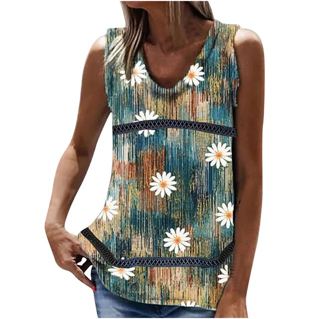 Birdeem Mode Femme Été Sans Manches Col en V Chandail Imprimé Blouse Décontractée