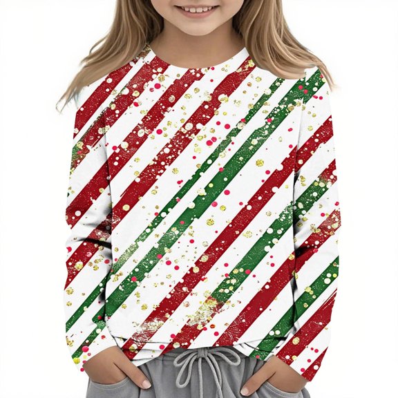 BaoFuBaoMei Crewneck Shirts Boys Girls Christmas Striped Long Sleeve Pullover Tops Slim Fall Clothing for Christmas Dinner Vacation Holiday