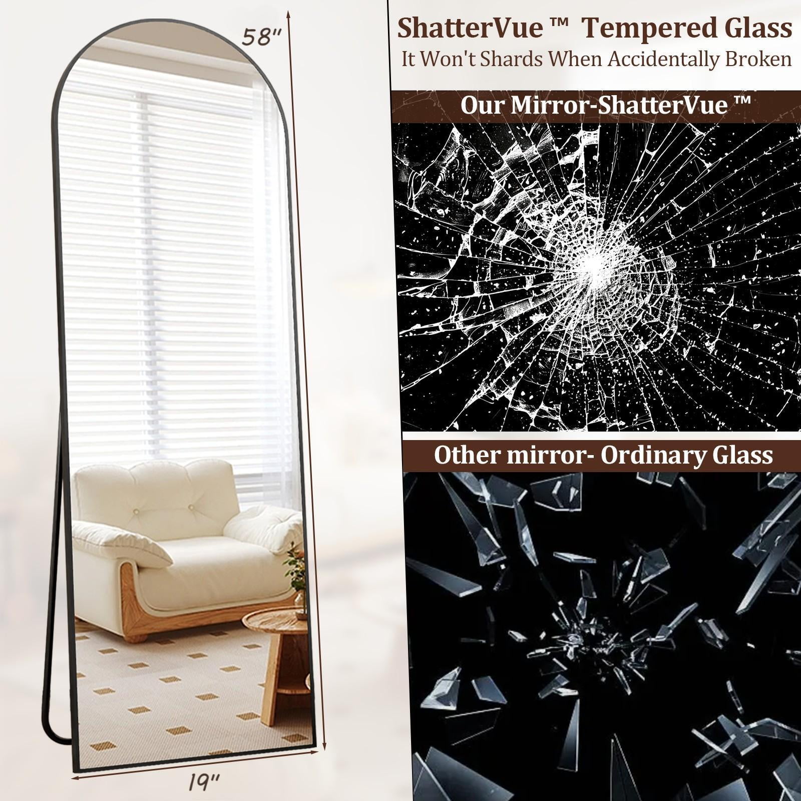 Easy4Home 58"x19" Arched Full Length Mirror with Aluminum Alloy Frame Freestanding Floor Dressing Mirror, Black