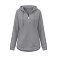 thumbnail image 4 of Women Waffle Knit Quarter Zip Hoodie Sevevn Drawstring Kangaroo Pocket Long Sleeve Loose Fit Casual Oversized Pullover Sweatshirt, 4 of 4