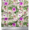 thumbnail image 1 of Soimoi Brown Cotton Voile Fabric Tropical Leaves,Stripe & Floral Printed Fabric 1 Yard 56 Inch Wide, 1 of 1