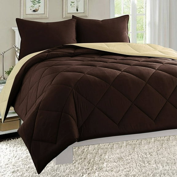 Goose Down Close Out Deal , 3pc Comforter Set-Full/Queen, Brown/Cream