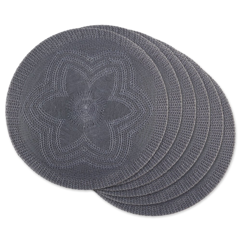 DII Gray Floral Woven Round Placemat Set/6