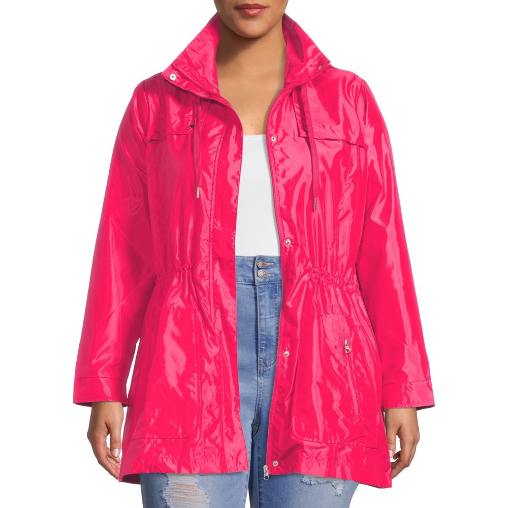 Me Jane Women's Plus Size Hooded Rain Jacket