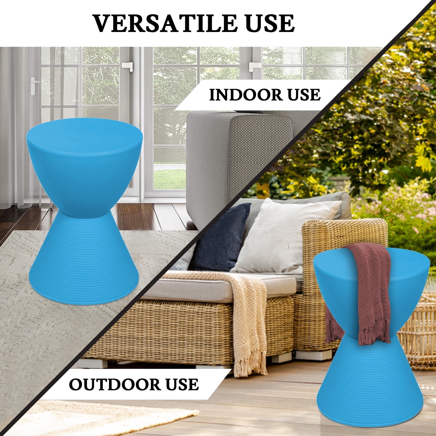 LeisureMod Side Table Modern Hourglass End Table Compact Accent Drum Table with Removable Lid for Storage Indoor and Outdoor Use Boyd Series in Blue