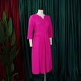 thumbnail image 5 of AURA Womens V Neck Pleated Midi Dress Puff Sleeve High Waist A Line Elegant Work Office Fall Dress with Zipper, 5 of 10