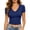 Dark Blue, variant on Womens Crop Tops Lightweight Short Sleeve T Shirts Breathable V Neck Side Ruched Casual Going Out Summer Basic Tees