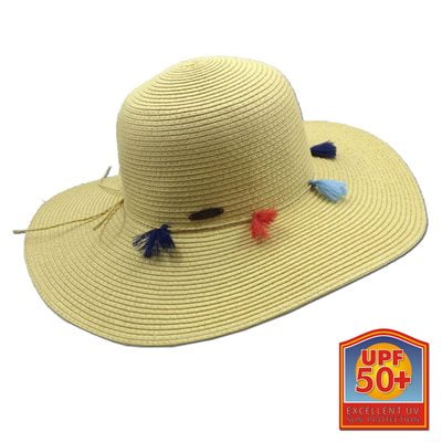 Panama Jack Women's Straw Packable Sun Hat with Tassels, 4