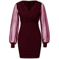 thumbnail image 3 of Qmyliery Women's Evening Dress Mesh Long Sleeve Sequin Embellished V-Neck Slim Cocktail Dress, 3 of 6