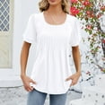 thumbnail image 2 of Womens Plus Size Tops Dressy Casual Flowy Short Sleeve Pleated Blouses Square Neck Solid Color Summer Tunic T-Shirts (White 2XL), 2 of 5