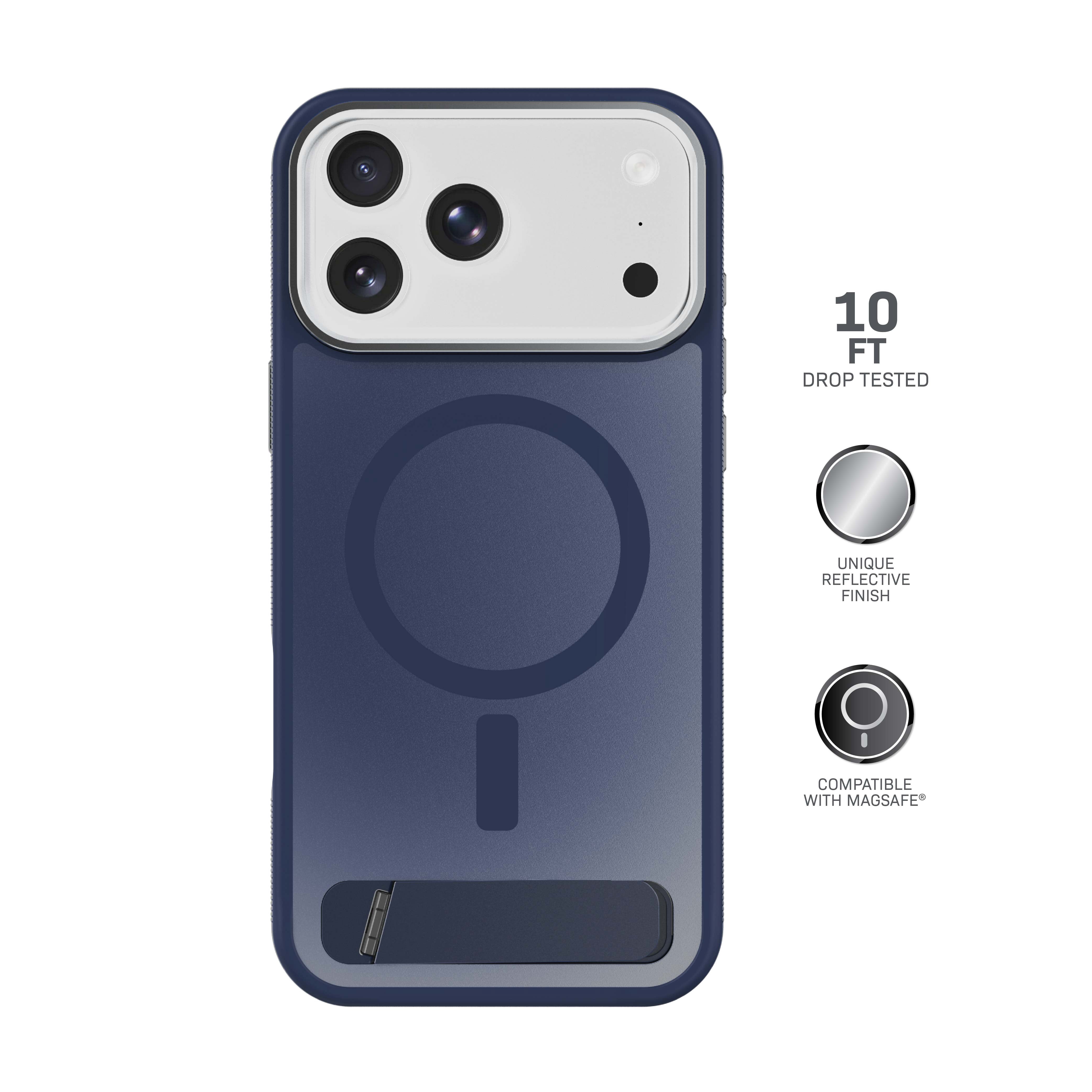 Body Glove Reflector Phone Case with Kickstand for iPhone 18 Pro Max / 17 Pro Max, MagSafe Compatible - Metallic Navy Blue