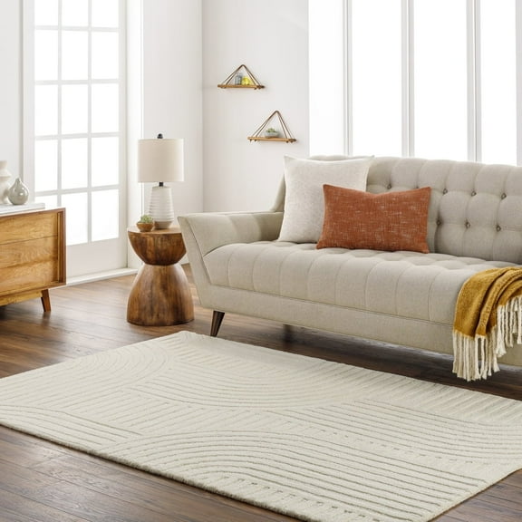 Livabliss Wool Rugs for Living Room, 5x7 Brook Modern Beige Area Rug, Bedroom Dining Room Home Decor Handmade Carpet (5' x 7'6")