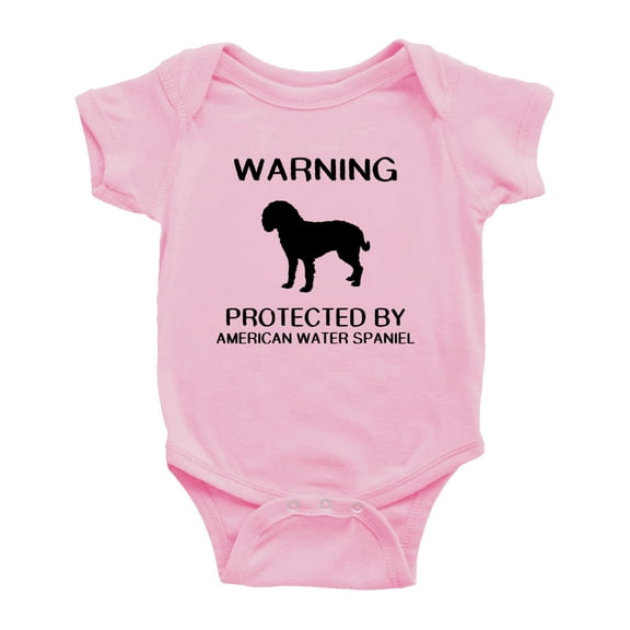 Warning: Protected by A American Water Spaniel Dog Funny Baby Rompers Bodysuit (Pink,12-18 Months)