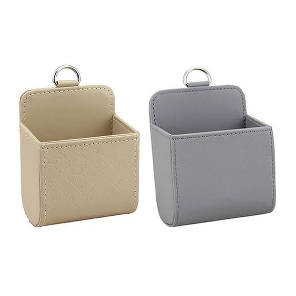 JoyMoreHome 2Pcs Car Air Vent Leather Tidy Storage Hanging Bag Case Organizer for Keys, Coin, Cell Phone & Glasses. Universal Vehicle Small Bucket with Hook. Keep Your Car Clean & Organized