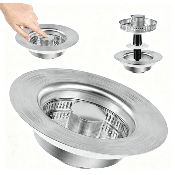 Kitchen Sink Drain Strainer, 304 Stainless Steel Pop Up Sink Stopper, Anti-Clogging Sink Drain Strainer for Kitchen Drain